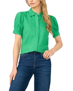 Cece Short Sleeve Scallop Trim Shirt - Green