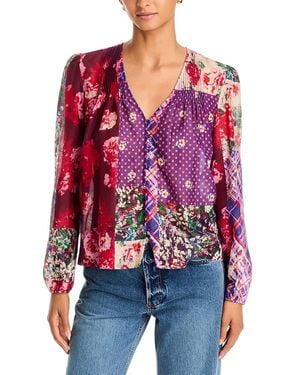Johnny Was Zellah Cotton & Silk V Neck Blouse - Red