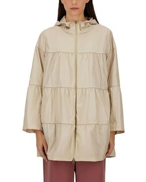 Herno Shiny Crinkled Tiered Hooded Coat - Natural
