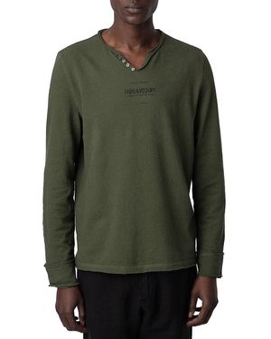 Zadig & Voltaire Monastir Cotton & Linen Logo Graphic Long Sleeve Henley - Green