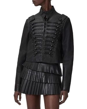 AllSaints Rummy Leather Military Jacket - Black