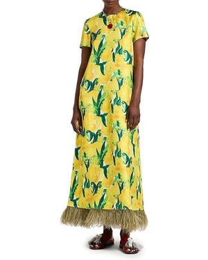 La DoubleJ Swing Dress With Feathers - Yellow