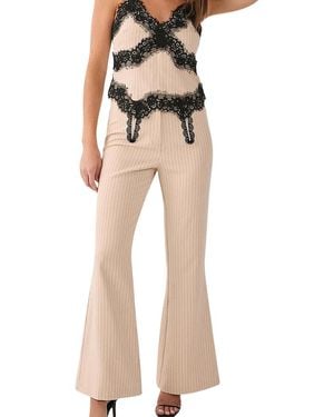 Nasty Gal Lace Trim Tailored Flared Pants - Natural