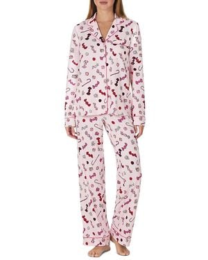 Kate Spade Brushed Jersey Notch Collar Pajama Set - Red