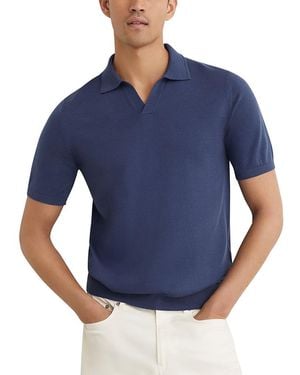 Reiss Duchie Short Sleeve Open Collar Merino Polo Shirt - Blue