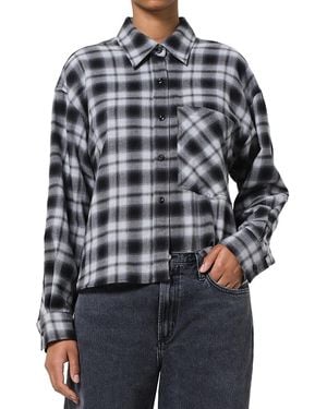 Agolde Comer Cropped Flannel Shirt - Grey