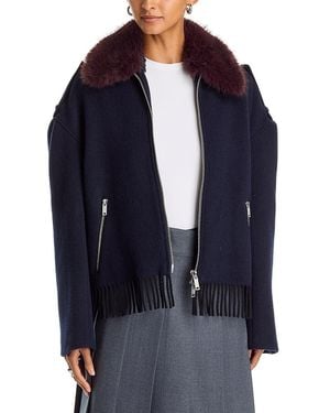 3.1 Phillip Lim Faux Fur Collar Scarf Hem Jacket - Blue