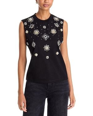 Alice + Olivia Micah Cotton Embellished Sleeveless Top - Black