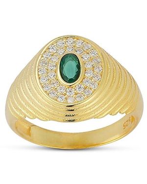 Aqua Ribbed Oval Signet Ring, Exclusive - Metallic