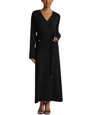 St. John Long Sleeve Tie Waist Maxi Dress - Black