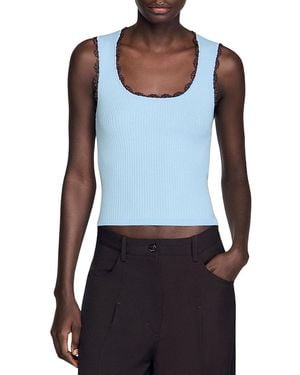 Sandro Belize Crochet Trim Tank Top - Blue