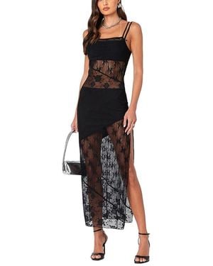 Edikted Sheer Mesh & Lace Patchwork Maxi Dress - Black