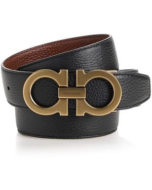 Ferragamo Double Gancini Reversible Leather Belt - Black