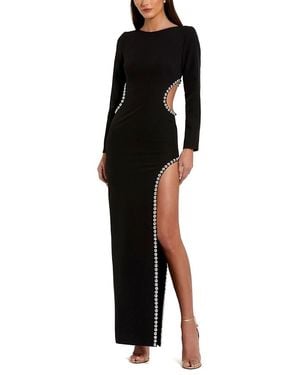 Mac Duggal Crepe Long Sleeve Gown With Beaded Cut Outs - Black