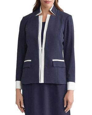 Ming Wang Tailored Two-Toned Stretch Deco Crepe Blazer - Blue