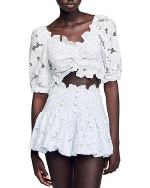 Sandro Roseraie Lace Cropped Top - White
