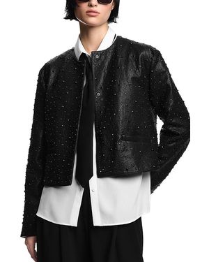 Emporio Armani Embellished Leather Jacket - Black
