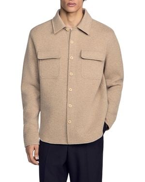 Sandro Felted Wool Pocket Shirt - Natural