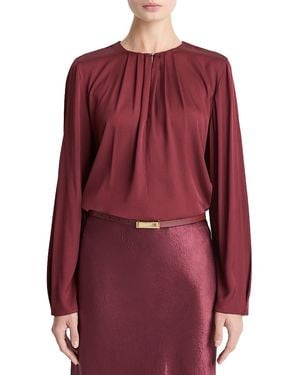 Vince Pleated Neck Silk Blend Top - Red