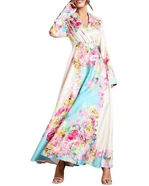 Coast Placement Print Wrap Front Gown - White