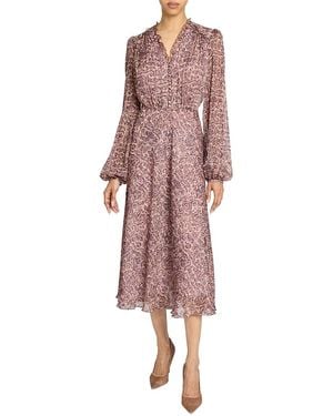Santorelli Amal Printed Georgette Long Sleeve Fit And Flare Midi Dress - Pink