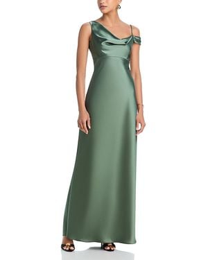 Aqua Long Satin One Shoulder Gown - Green