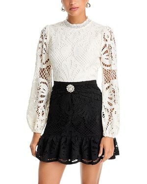 Aqua Contrast Lace Long Sleeve Mini Dress - White