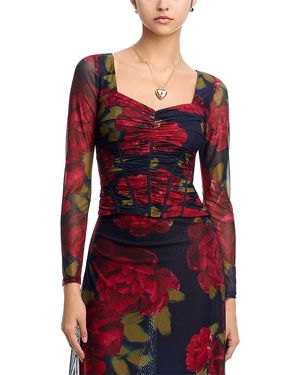 Aqua Sweetheart Neck Long Sleeve Top - Red