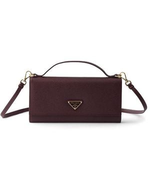 Prada Saffiano Leather Wallet With Shoulder Strap - Brown