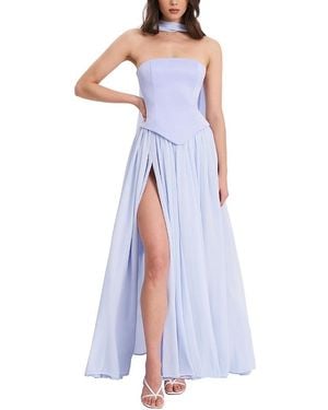 Miss Circle Qianna Peplum Top Chiffon Gown With Scarf - Blue