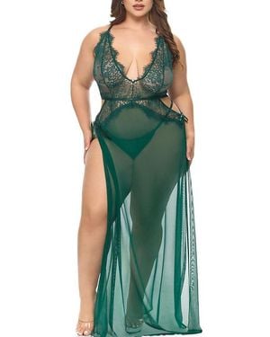 Oh La La Cheri Plus Cami Sheer Lace Lingerie Gown - Green