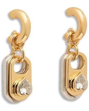 Kate Spade Snack Time Crystal Heart Pull Tab Charm Huggie Hoop Earrings - Metallic