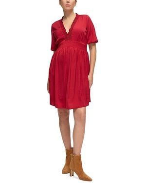 Ingrid & Isabel Deep V Smocked Maternity Dress - Red