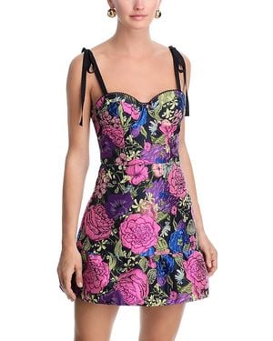 Aqua Floral Brocade Bustier Mini Dress - Purple