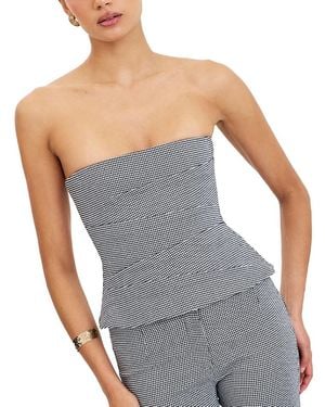 Miss Circle Ulla Micro-Houndstooth Strapless Peplum Top - Gray