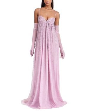 Miss Circle Walliee Rhinestone Embellished Mesh Backless Gown - Pink