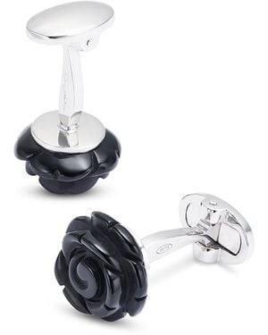 Jan Leslie Hand Carved Rose Onyx & Sterling Cufflinks - White