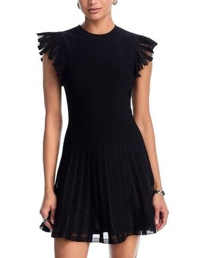 MILLY Sheer Flutter Sleeve Knit Dress - Black