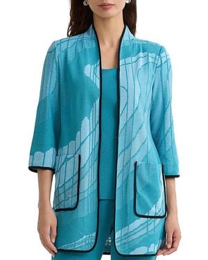 Ming Wang Plus Geoprint Jacquard Knit Jacket - Blue