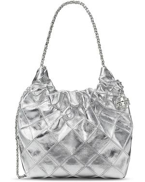Tory Burch Fleming Mini Metallic Leather Hobo Bag - Gray