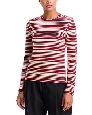 TOTEME Rib Stripe Stretch Cotton Long Sleeve Tee - Red