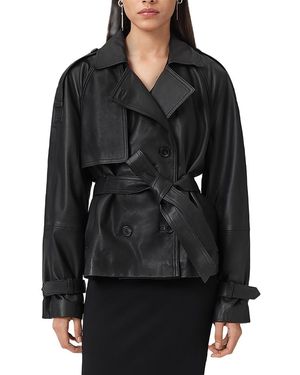 AllSaints Reed Leather Trench Jacket - Black