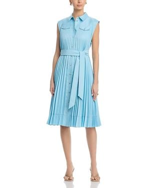 MILLY Johanna Pleated Twill Midi Dress - Blue