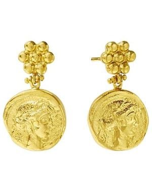 Ottoman Hands Goddess Demeter Coin Stud Earrings - Metallic