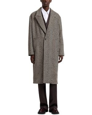 Emporio Armani Oversized Tweed Chevron Coat - Gray
