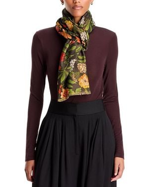 V. Fraas Metallic Floral Silk Square Scarf - Black