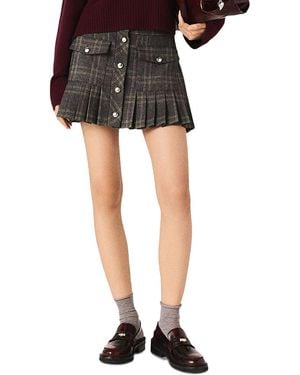Maje Short Pleated Checked Skirt - Black