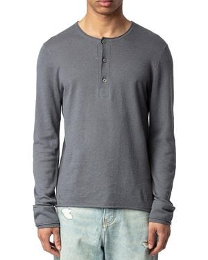 Zadig & Voltaire Signature Regular Fit Linen Henley - Gray
