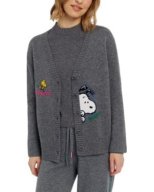 Chinti & Parker Wool-Cashmere Snoopy Embroidered Cardigan - Gray
