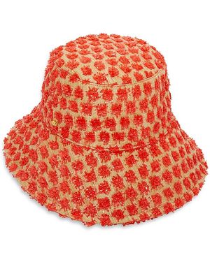 Lele Sadoughi Dotted Raffia Long Brim Bucket Hat - Red